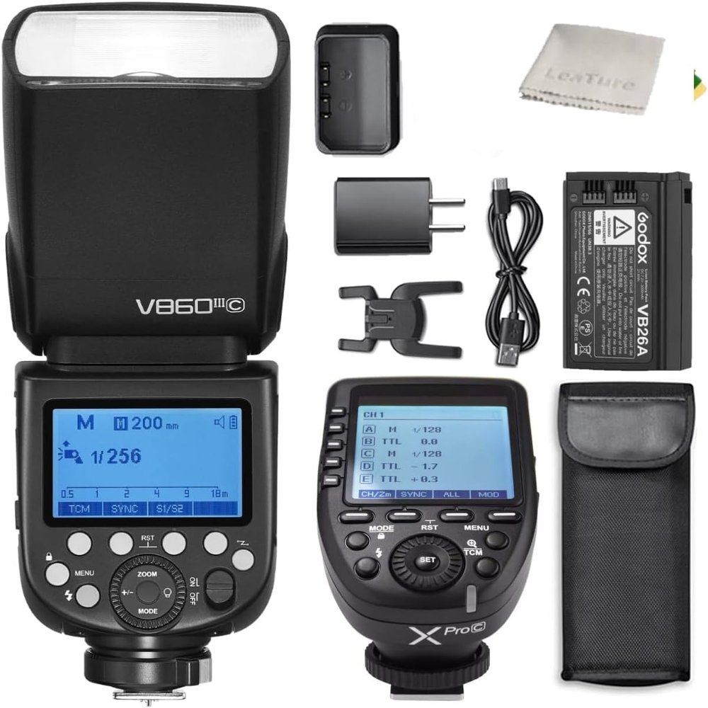 Godox V860III-C Camera Flash for Canon Camera Flash Speedlite & Godox XPro-C Wireless Flash Trigger Transmitter Set, 2.4G GN60 1/8000s HSS, 1.5s Recycle, 480 Full Power Flashes, 5300K Modeling Light