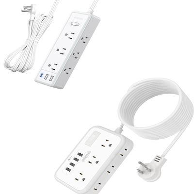 Extension Cord 15 ft+5ft, Surge Protector Power Strip with 15 Outlets 7 USB Ports, Flat Plug, Wall Mount Outlet Extender, 1080 Joules, Multiple Outlets