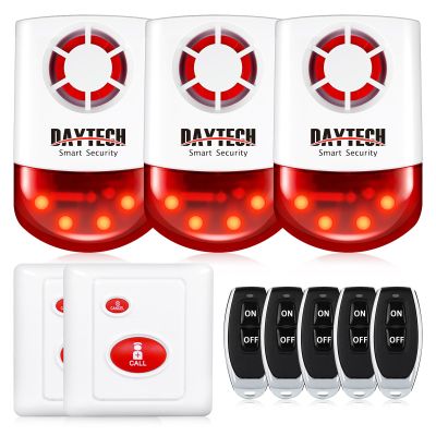 Daytech Strobe Siren Alarm Home Caring Loud Outdoor SOS Alert System 3 Red Flashing Siren,5 Remotes Panic Button, 2 Emergency Button