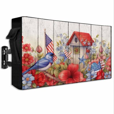 Outdoor Waterproof TV Cover for 40-43 inch, Wood Grain Watercolor Garden Bird Flower Pattern Oxford 600D Weatherproof Outside Flat Screen TV Cover, TV Protective Cover Compatible LCD LED, Zipper