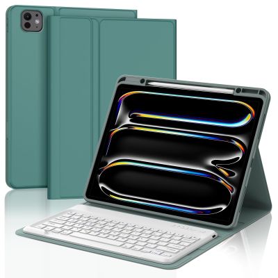 BORIYUAN for iPad Pro 13 Inch (M5 2025 / M4 2024) Case with Keyboard, Detachable Wireless Bluetooth Keyboard Slim Folio Smart Cover for iPad Pro 13" with Pencil Holder Green