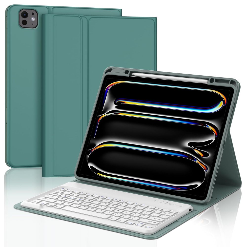 BORIYUAN for iPad Pro 13 Inch (M5 2025 / M4 2024) Case with Keyboard, Detachable Wireless Bluetooth Keyboard Slim Folio Smart Cover for iPad Pro 13" with Pencil Holder Green