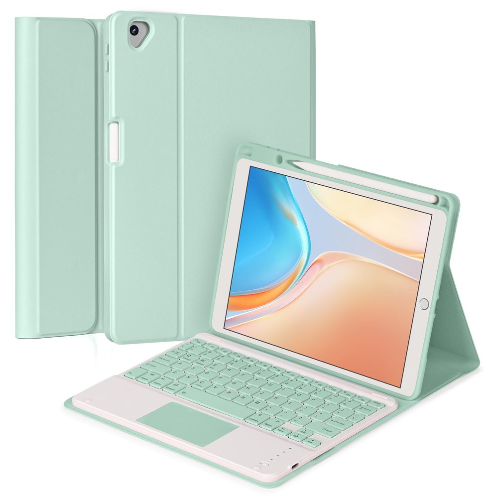Eisuiyi Keyboard Case for iPad 10.2" 7th/8th/9th gen, Compatible with iPad Air3/Pro10.5, Detachable Touchpad BT Keyboard, Magentic Protective Cover with Pencil Holder, Mint Green