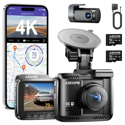 AZDOME WiFi 4K Dash Cam Front and Rear with 256GB SD Card and OBD Type C Port Hardwire Kit