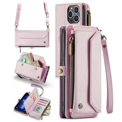 Personalised Card Holder Zipper Wallet Crossbody Phone case for iPhone15/14/13, for Samsung Galaxy Series, Personalized Magnetic Wallet Case with Long Shoulder Strap (Pink,for Galaxy S23Plus)