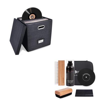 ZEDKEHO Sturdy Vinyl Record Storage Box and Vinyl Record Cleaning Kit, Gifts for Vinyl Record Lovers, Protect Your Precious Collection