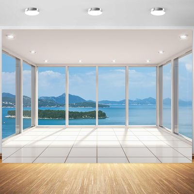 10x6.5ft Indoor Room Backdrop French Window Mountain Lake View Photography Background Home Wallpaper Decoration Adults Portraits Live Video Supplies Photo Booth Props