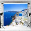 7x5ft Greece Santorini Island Backdrop Blue Aegean Sea Landscape Photography Background Greece Theme Party Decorations Wallpaper Supplies Wedding Photo Booth Props view 3