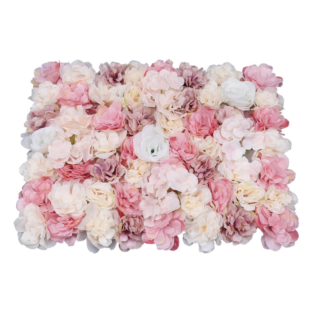 12pcs 24" x 16" Artificial Flower Wall Panel Background, 3D Pink Rose Hydrangea Premium Silk Flower Wall Decor for Wedding Decoration Birthday Party Photo Backdrop Wall Decor
