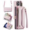 Personalised Card Holder Zipper Wallet Crossbody Phone case for iPhone15/14/13, for Samsung Galaxy Series, Personalized Magnetic Wallet Case with Long Shoulder Strap (Pink,for Galaxy S22Ultra) view 1