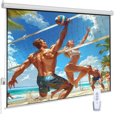120" Motorized Projector Screen, Electric 16:9 Projector Screen with Remote Control, Indoor/Outdoor HD Movie Screen, Wall/Ceiling Mounted, Perfect for Home Office Theater TV, White