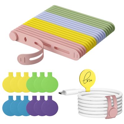 32Pcs Nearockle Cable Labels and Silicone Cable Ties Value Cable Management Set, 20 Cable Ties+12 Cord Labels for Electronics, Travel Home Office Desk Wire Organization(Multicolor)