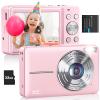 Camkory Digital Camera, FHD 1080P Camera, Compact Point and Shoot Digital Camera with 32GB Card, 16X Zoom Anti Shake Small Digital Camera for Kids Girls Boys Students, Pink view 1
