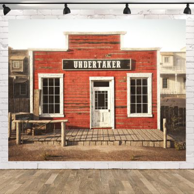 CORFOTO Western Town Backdrop Fabric 7x5ft Rustic Western Undertaker Photo Background for Western Cowboy Themed Party Decorations Wild West Birthday Photo Booth Studios Props