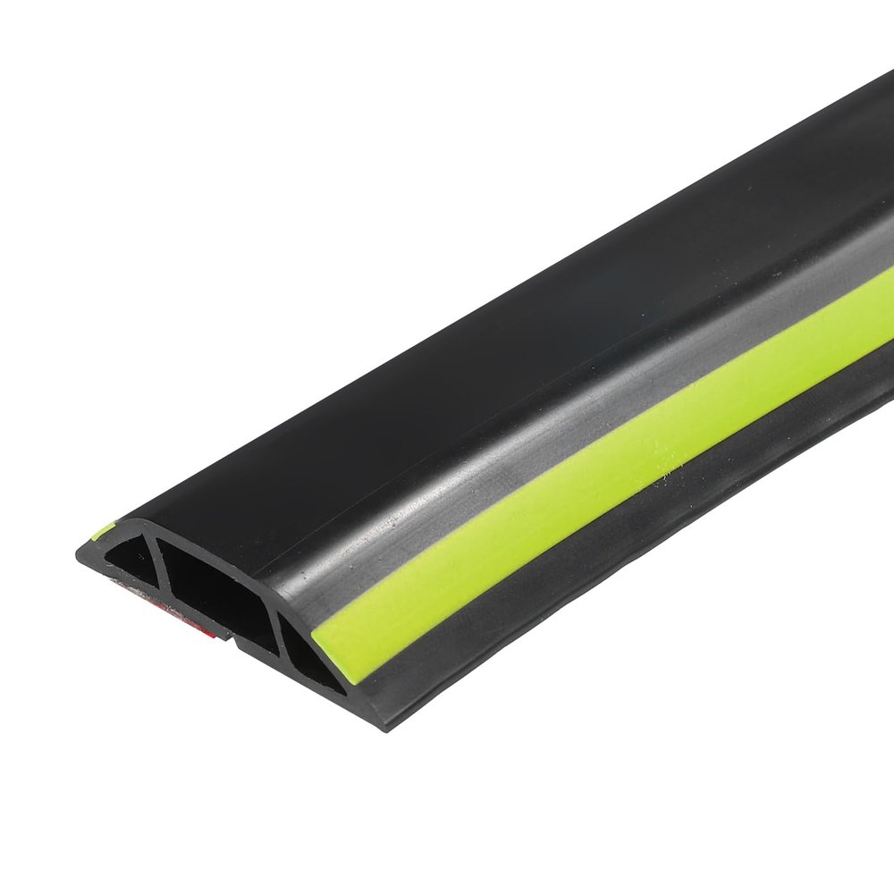 MECCANIXITY 5.9ft Floor Cord Cover PVC Cable Protector 0.55" Wx0.27 H Cable Management Black Yellow Line