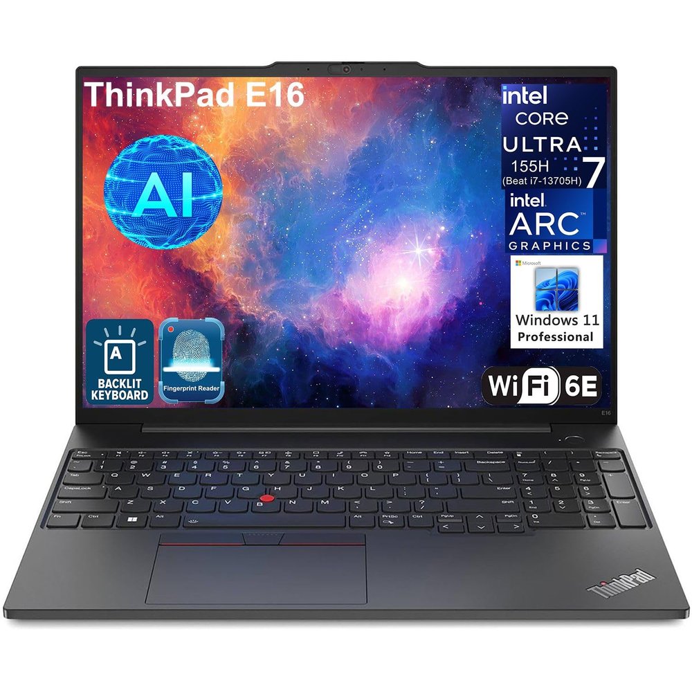 Lenovo ThinkPad E16 Gen 2 16" FHD+ Business AI Laptop Computer, Intel 16-Core Ultra 7 155H (Beat i7-13705H), 16GB DDR5 RAM, 512GB PCIe SSD, WiFi 6E, Backlit KB, Fingerprint Reader, Win11 Pro, vent-hea