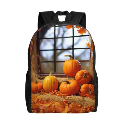 JHLMN Backpack Pumpkin Maple Leaves Travel Casual Laptop Backpack Waterproof Hiking Daypack For Men Women
