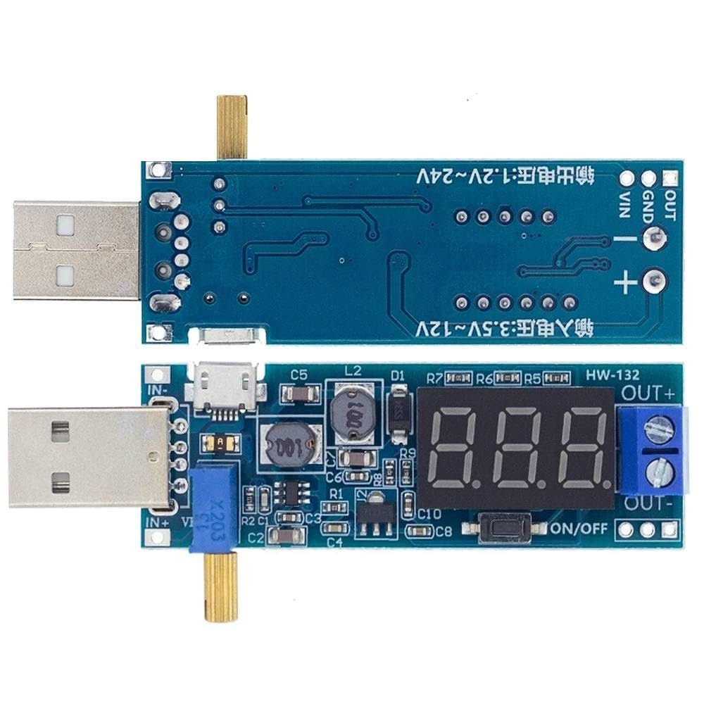 DirectNine Basics Boost Buck Converter USB Step UP/Down Power Supply Module DC-DC 5V to 3.3V / 12V Adjustable Out DC 1.2V-24V
