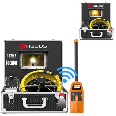 HBUDS Pipe Inspection Camera with Locator, 512Hz Sonde & Receiver, IP68 Waterproof Plumbing Drain Camera Snake, 7" Color Monitor DVR Recorder