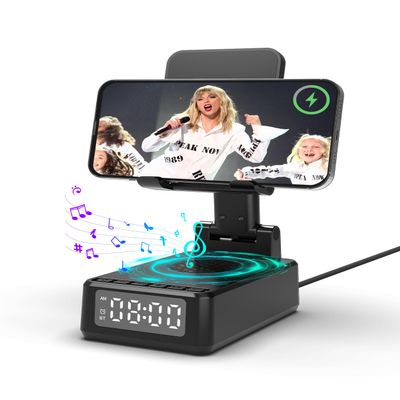 Birthday Gifts for Men Women,Cell Phone Stand with Wireless Bluetooth Speaker,Wireless Phone Charger Stand Alarm Clock for iPhone,Holiday Gifts for Men Women Dad Mom Husband Teen Cool Tech Gadgets