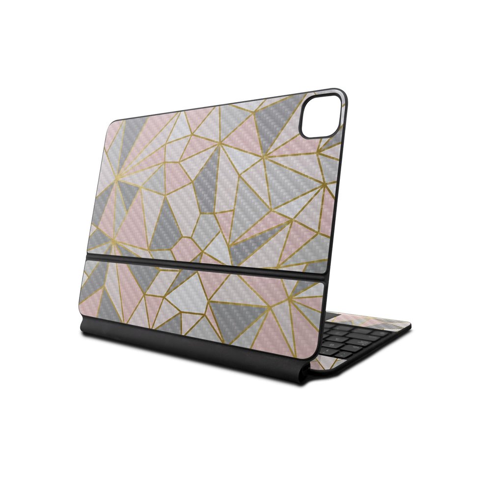 Carbon Fiber Skin Compatible with Apple Magic Keyboard for iPad Air 11-inch (M2) 2024 - Rose Gold Polygon - Premium 3M Vinyl Protective Decal Cover - Easy to Apply | Crafted in The USA by MightySkins