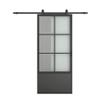 30 in. x 84 in. 3/4 Lites Frosted Glass Black Steel Frame Interior Barn Door with Sliding Hardware Kit and Door Handle view 1