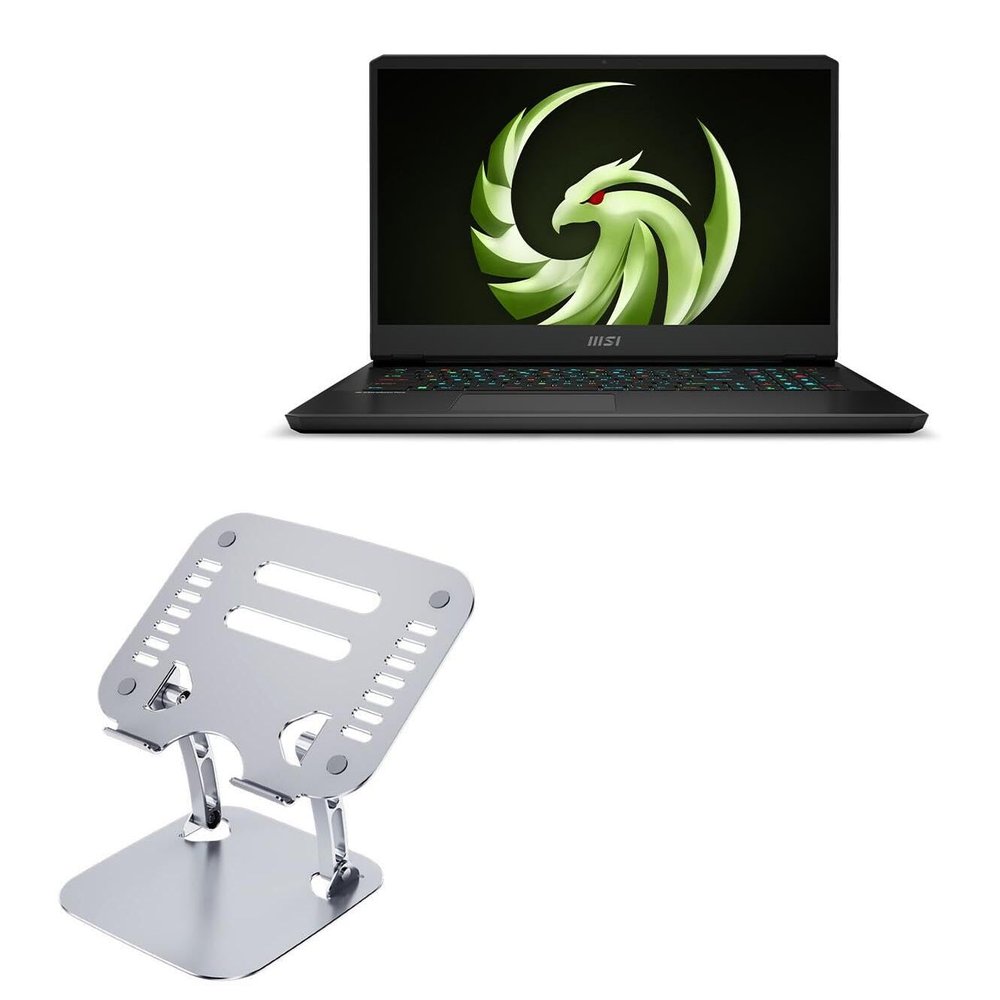 BoxWave Stand and Mount Compatible with MSI Alpha 17C7VF - Executive VersaView Laptop Stand, Ergonomic Adjustable Viewing Angle Metallic Riser - Metallic Silver