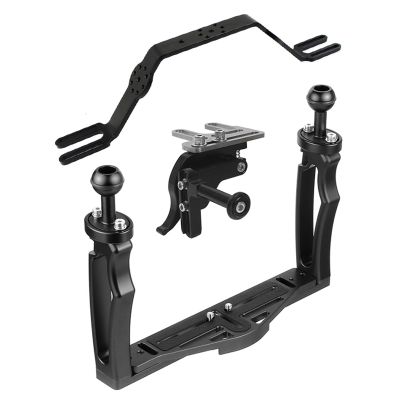 Underwater Video Stabilizer Holder Alloy Camera Tray Bracket Double Handheld Hand Grip with Ball Clamp Mount for Diving Aluminium Alloy Underwater Video Light Stabilizer Tray Diving Light Stand Tray