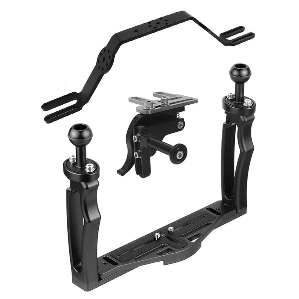 Underwater Video Stabilizer Holder Alloy Camera Tray Bracket Double Handheld Hand Grip with Ball Clamp Mount for Diving Aluminium Alloy Underwater Video Light Stabilizer Tray Diving Light Stand Tray