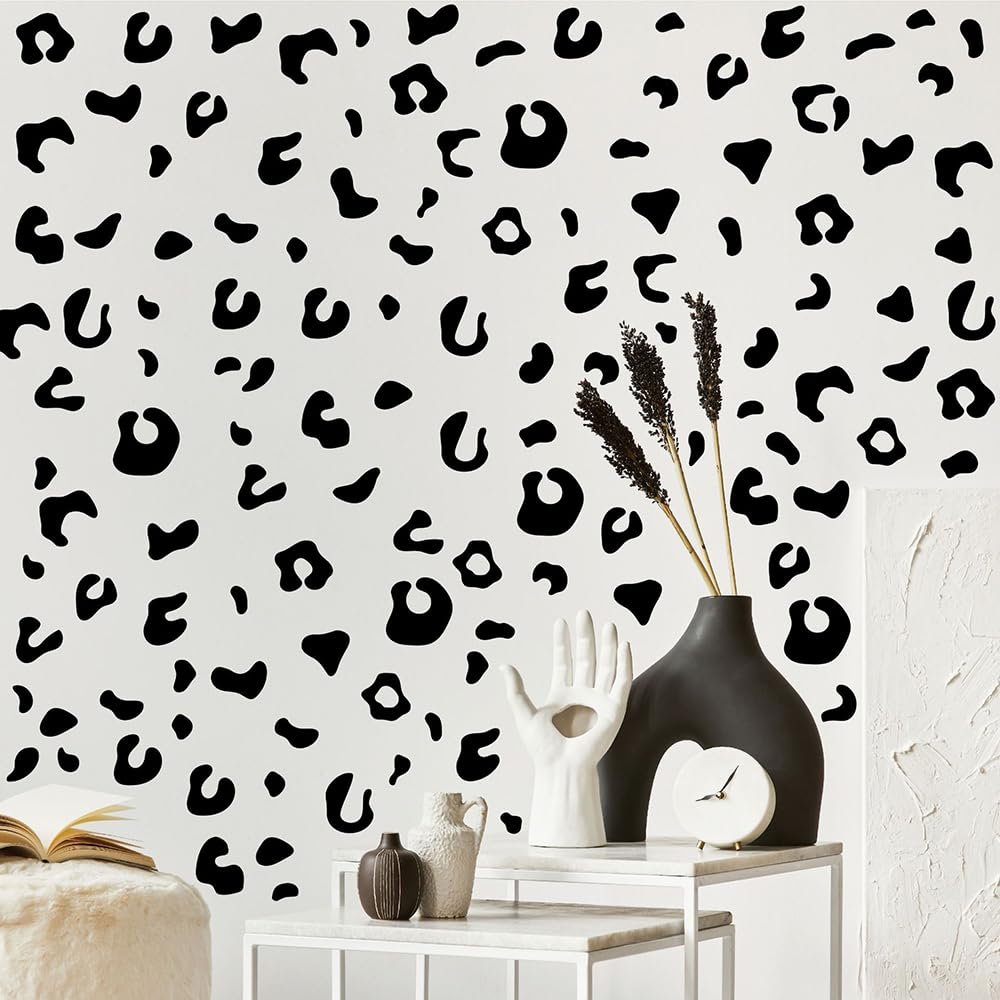 360 PCS Matte Black Leopard Print Wall Decals, 10 Sheets Peel & Stick Removable Vinyl Stickers, Mixed Sizes 0.62.6 in Leopard Spots for Bedroom, Living Room, Dorm & Aesthetic Home Decor