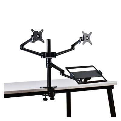 AVXANKTG OL-10T Aluminum Height Adjustment Desktop Dual 17-32 Inch Monitor Stand + 12-17 Inch Laptop Stand Full Motion Triple Mount Arm, Black