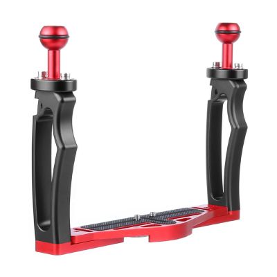 Underwater Video Stabilizer Holder Alloy Camera Tray Bracket Double Handheld Hand Grip with Ball Clamp Mount for Diving Aluminium Alloy Underwater Video Light Stabilizer Tray Diving Light Stand Tray