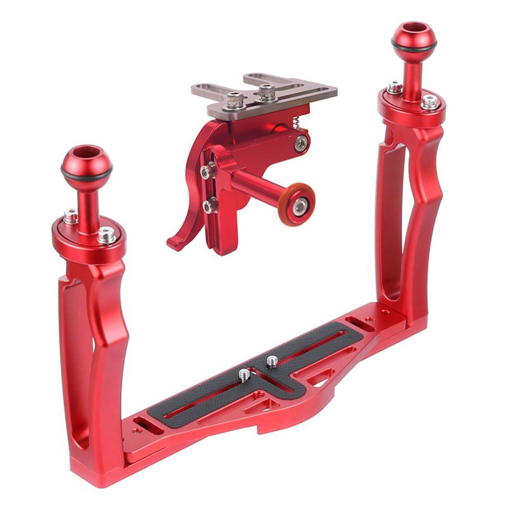 Underwater Video Stabilizer Holder Alloy Camera Tray Bracket Double Handheld Hand Grip with Ball Clamp Mount for Diving Aluminium Alloy Underwater Video Light Stabilizer Tray Diving Light Stand Tray