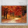 Leowefowa 15x8ft Fall Photography Backdrop Gold Fall Forest Scenery Deciduous Background Red Maple Leaves Tree View Road Landscape Family Party Banner Decor Photo Supplies Prop view 1