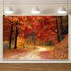 Leowefowa 15x8ft Fall Photography Backdrop Gold Fall Forest Scenery Deciduous Background Red Maple Leaves Tree View Road Landscape Family Party Banner Decor Photo Supplies Prop view 2