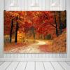 Leowefowa 15x8ft Fall Photography Backdrop Gold Fall Forest Scenery Deciduous Background Red Maple Leaves Tree View Road Landscape Family Party Banner Decor Photo Supplies Prop view 3