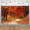 Leowefowa 15x8ft Fall Photography Backdrop Gold Fall Forest Scenery Deciduous Background Red Maple Leaves Tree View Road Landscape Family Party Banner Decor Photo Supplies Prop view 4