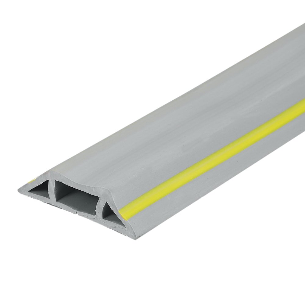 MECCANIXITY 7.9ft Floor Cord Cover PVC Cable Protector 0.55" Wx0.27 H Cable Management Gray Yellow Line
