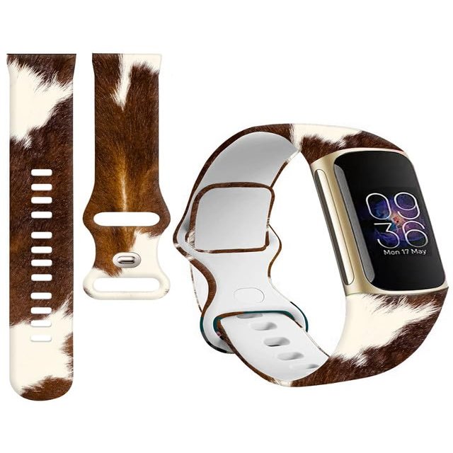 BOSPFJG Sport Bands Compatible with Charge 6 /Charge 5 for Women Men,Soft Waterproof Replacement Straps Wristbands for Charge Advanced Fitness Tracker(Brown White Cow Hide)
