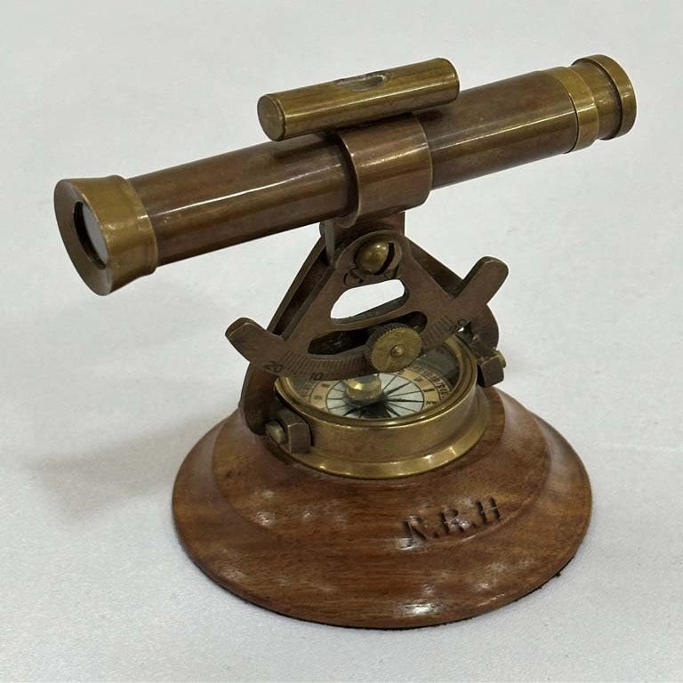 Brass Alidade Decorative Telescope 4" with Base Compass Surveying Theodolite Marine Home/Office Table Decor Antique Survey Transit Telescope Instrument Compass