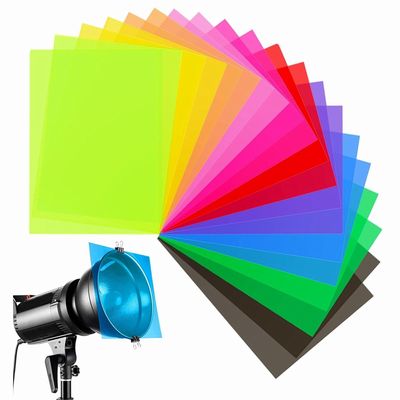 20pcs Color Correction Light Gel Filters, Transparent Color Film Plastic Sheets for LED Lighting, Photo, Diffuser 11.7 by 8.3 Inches, 10 Colors