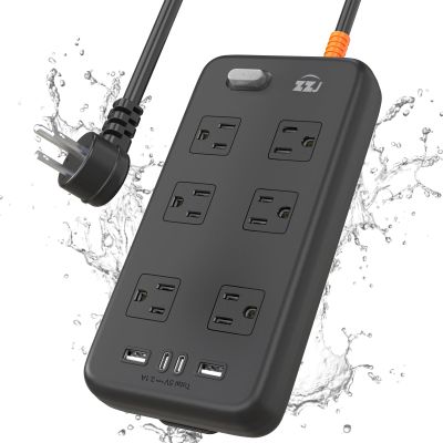 Outdoor Power Strip Weatherproof, IPX6 Waterproof Surge Protector with 6 Wide Outlets and 2USB A&2USB C, 1625W/13A, 6FT Extension Cord, Wall Mountable for Indoor Outdoor, UL FCC Listed