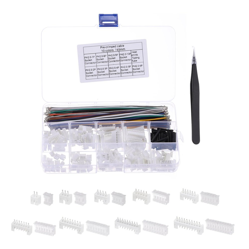 MECCANIXITY 2 mm Connector Socket Kit with Pre-Crimped Cable Wire 2/3/4/5/6/7/8/9/10 Pin Housing 10 Color Adapter Cable 165mm for Electronic Devices 240 Pcs