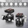 Low Profile Ball Head Tripod Ball Head ARTCISE KB44 Heavy Duty Tripod Head All Metal CNC Machining with Three 1/4" Quick Release Plates for Tripod, Monopod, DSLR, Camcorder, Max Load 66lbs /30kg view 2