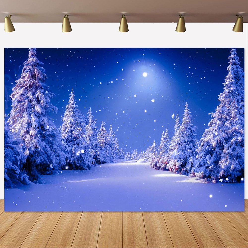 Yeele 10x6.5ft Winter Snow Scene Backdrop Snowfall Night View Pine Forest Wonderland Photography Background Christmas Holiday Decoration Banner Kids Adult Portrait Photo Shoot Props