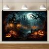 Leowefowa 15x8ft Halloween Photography Backdrop Horror Moon Night Pumpkin Lantern Background Scary Castle Dead Tree Branch Horror Moon Party Banner Decor Photo Supplies Prop view 3