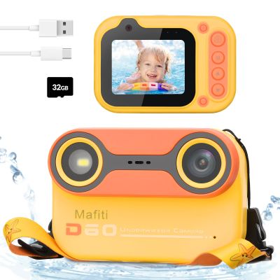 Mafiti Kids Waterproof Camera Underwater Camera 10FT with 32GB Card Floatable Pool Toys Gifts for Kids Age 4-12 26MP Photos 1080P HD Videos Children Selfie Digital Camera Orange