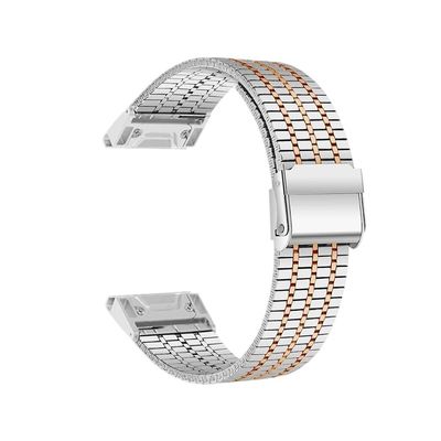 UnterFoce 22mm 26mm Stainless Steel Strap fit for Garmin Fenix 7 7X 6 6X Pro 5X Plus Enduro 2 Watchband fit for Forerunner 955 Quick Fit Bracelet(Silver-rose,For Garmin Quatix 5)