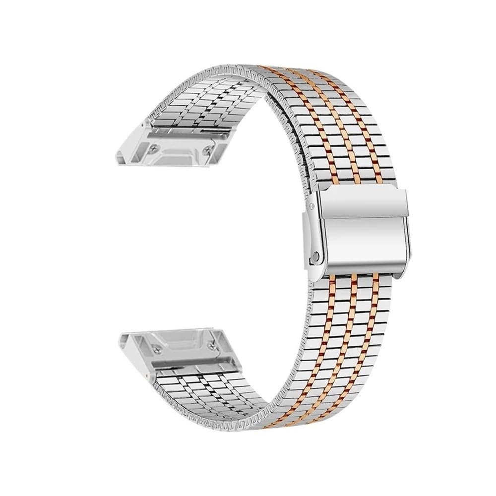 UnterFoce 22mm 26mm Stainless Steel Strap fit for Garmin Fenix 7 7X 6 6X Pro 5X Plus Enduro 2 Watchband fit for Forerunner 955 Quick Fit Bracelet(Silver-rose,For Garmin Quatix 5)