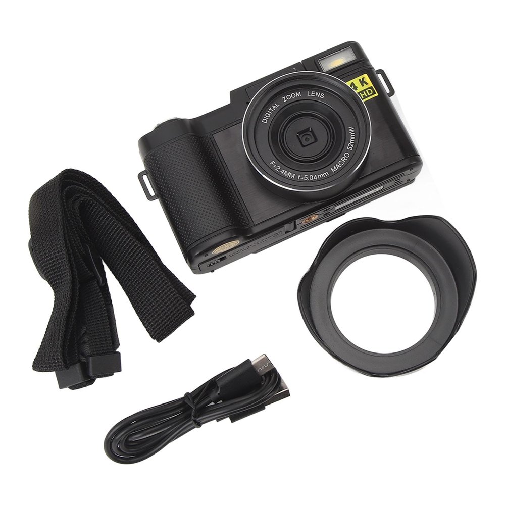 4K, 48MP Digital Camera, Auto Focus, Anti Shake, 180 Flip Screen, Face Beautifying, 16x Zoom, 3inch, 4K HD, for Photography, with Tripod, Microphone (-2214230147911)